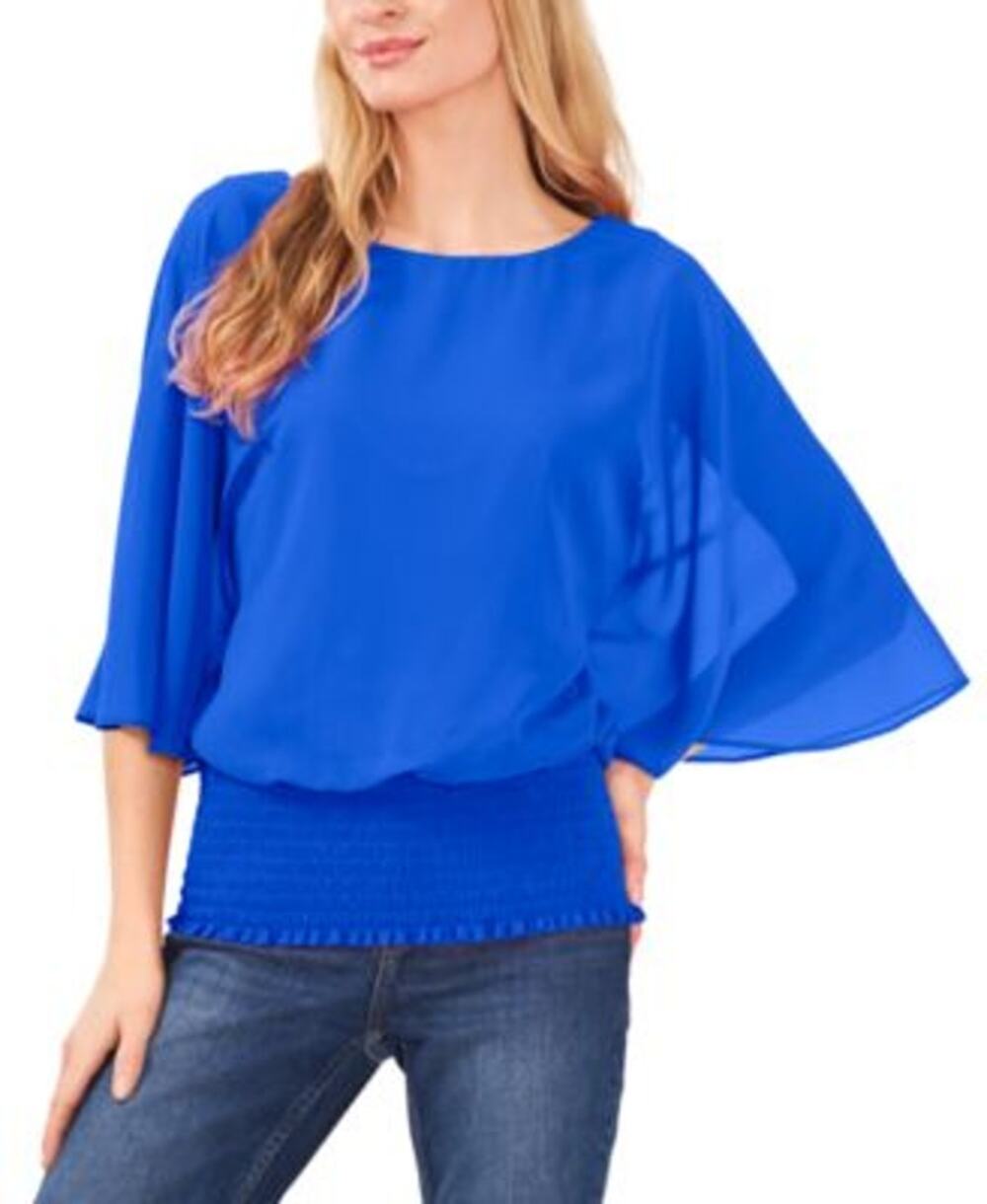 Sam and Jess Women's Smocked-Waist Top in Electric Glow Blue
